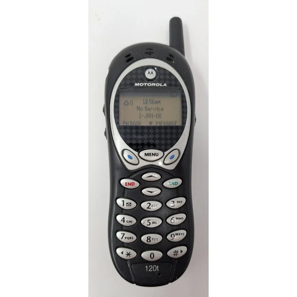 Motorola 120t TDMA Vintage Cell Phone w/ Charger, 2 Batteries & Manual
